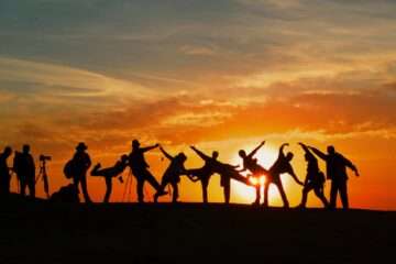 silhouette of people during golden hour