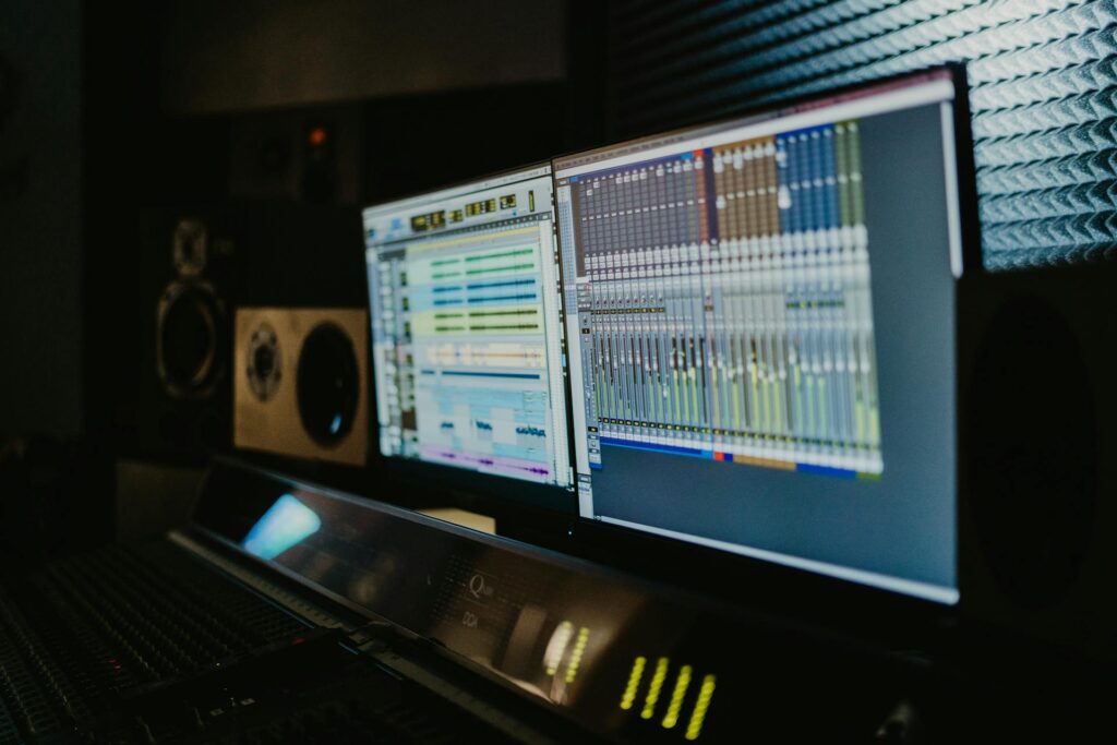 Photo by Tima Miroshnichenko: https://www.pexels.com/photo/computerized-monitors-inside-a-recording-studio-4988137/