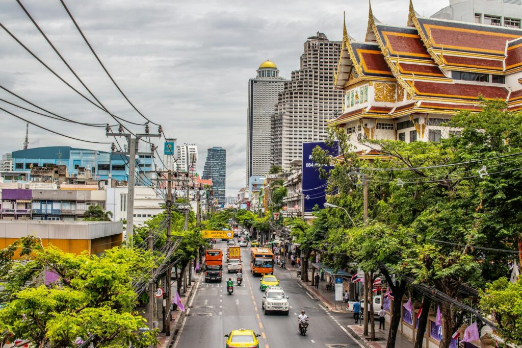 vibrant street scene in downtown bangkok
